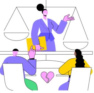 divorce lawyer discussing with clients